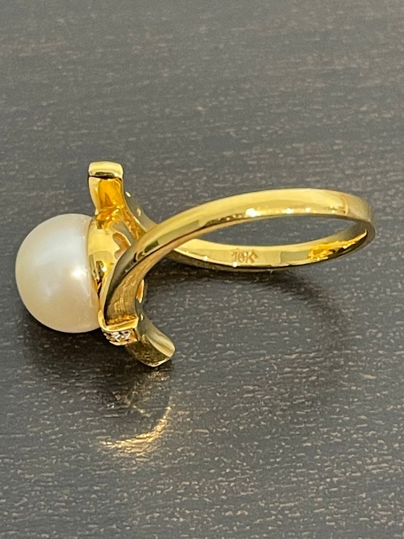 9 mm Akoya Pearl and Diamond Ring in 18K Yellow G… - image 2