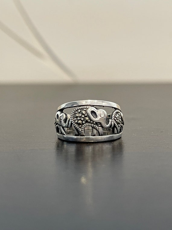 Marcasite Elephant Ring in Sterling Silver