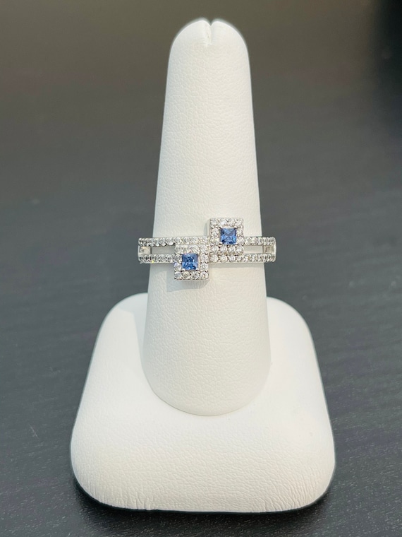 Vanna K Blue and White CZ Bypass Ring in Sterling 