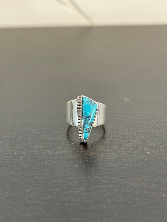 Premium Turquoise Triangular Ring in Sterling Sil… - image 7