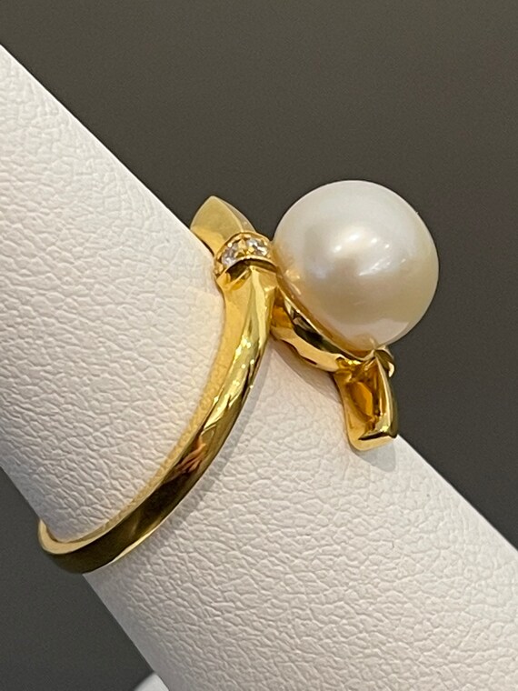 9 mm Akoya Pearl and Diamond Ring in 18K Yellow G… - image 5