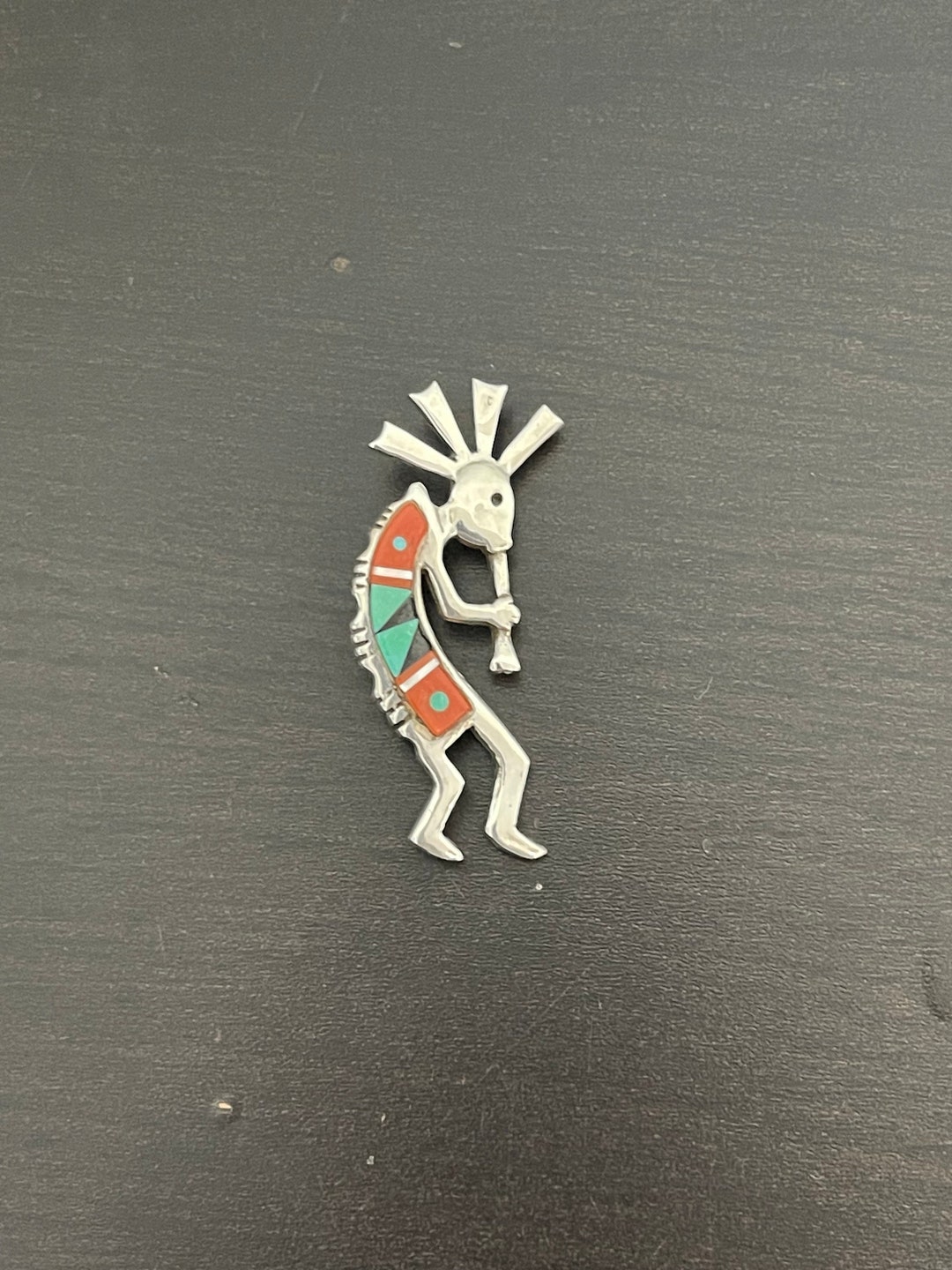 Vintage Hopi Kokopelli Pendant/brooch With Turquoise, Coral, Onyx ...