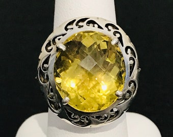 Large Lemon Quartz in Cool Sterling Silver Ring