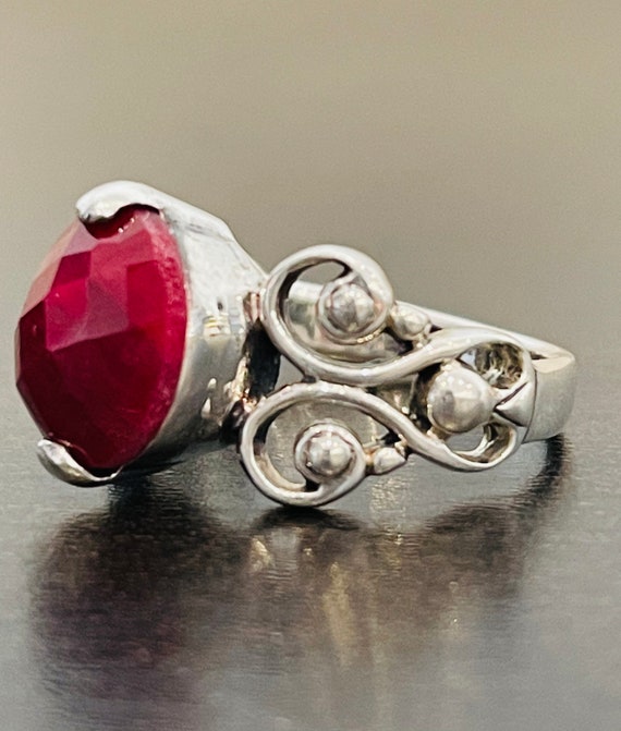 Checkerboard Cut Ruby Ring in Sterling Silver - image 3