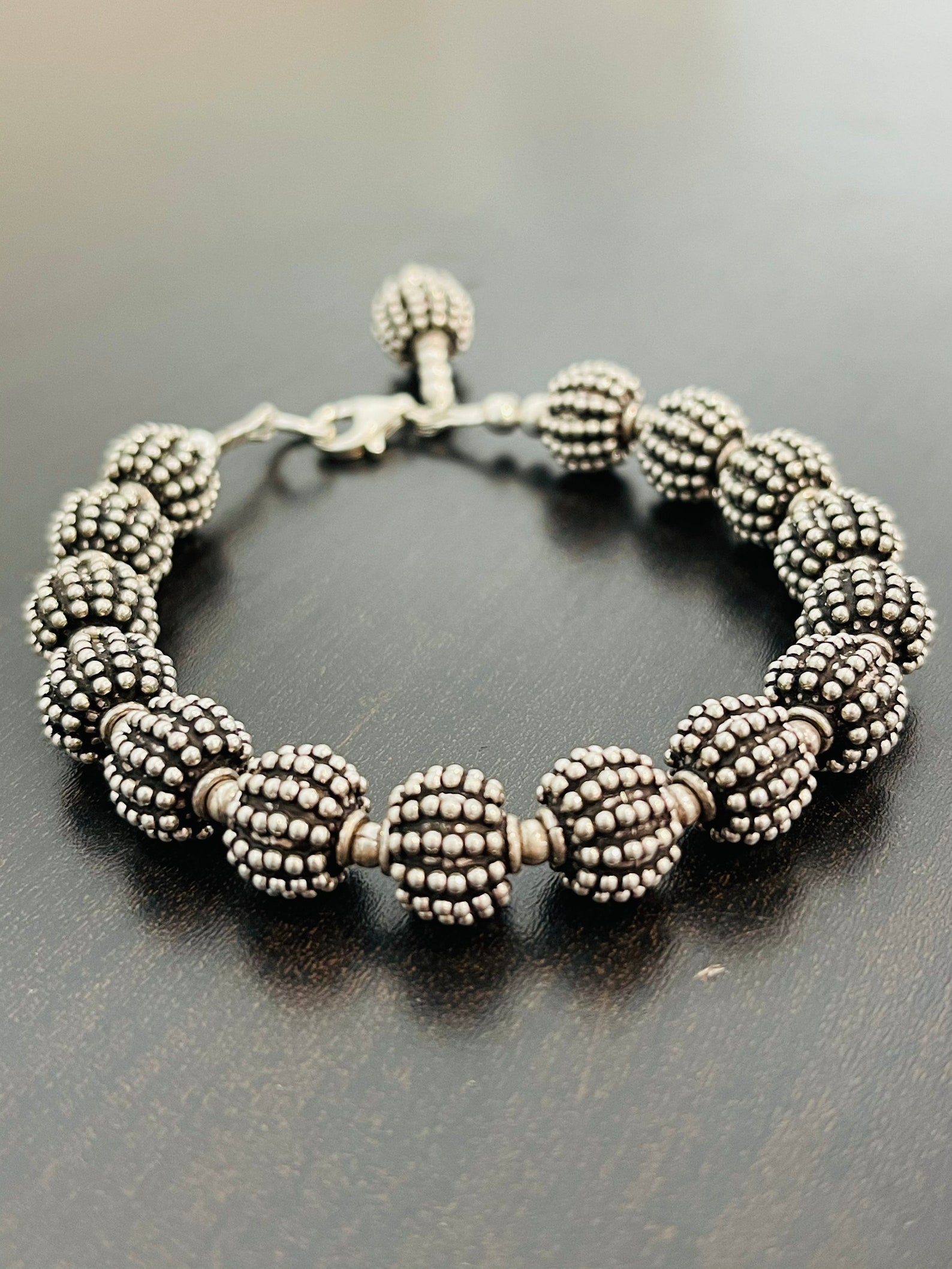 Bali Bead Bracelet With Dangle in Sterling Silver Etsy UK