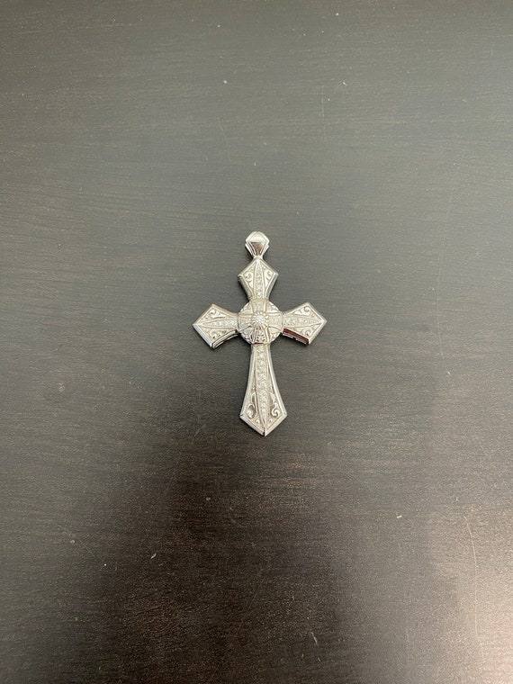 LARGE Diamond & 14K White Gold Custom Made Cross