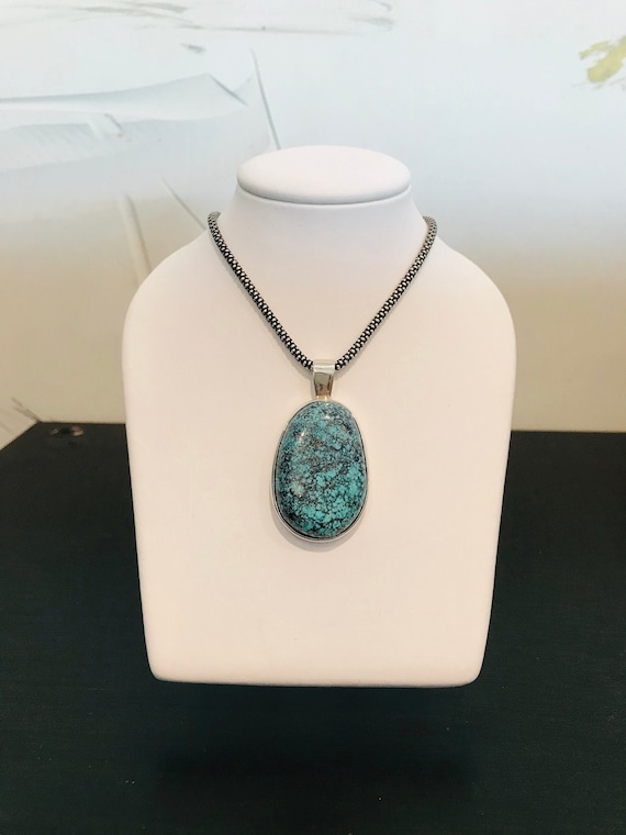 Spiderweb Turquoise Pendant in Sterling Silver