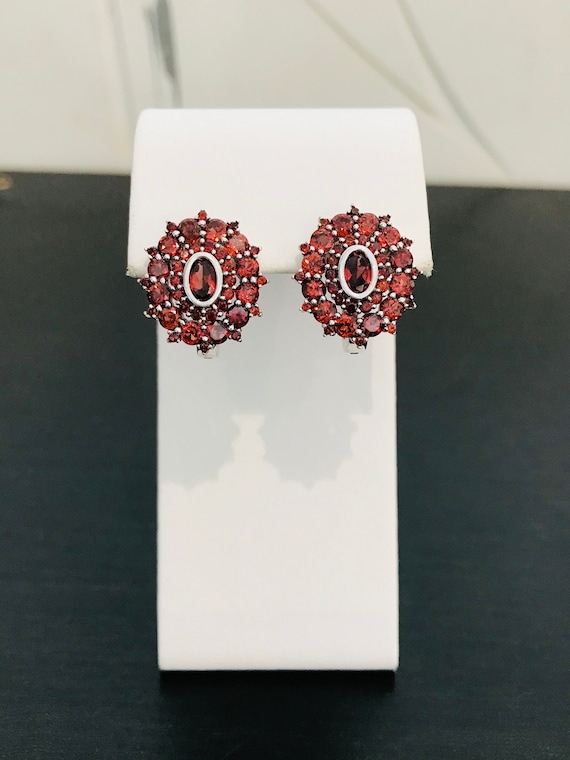 Red Garnet Earrings in Sterling Silver - image 1