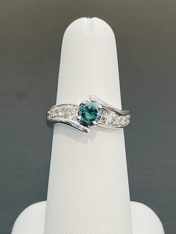 Green and White Diamond Modern Bypass Ring in 14K 