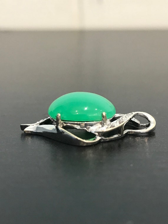 Chrysoprase and Diamond 18k White Gold Pendant - image 3