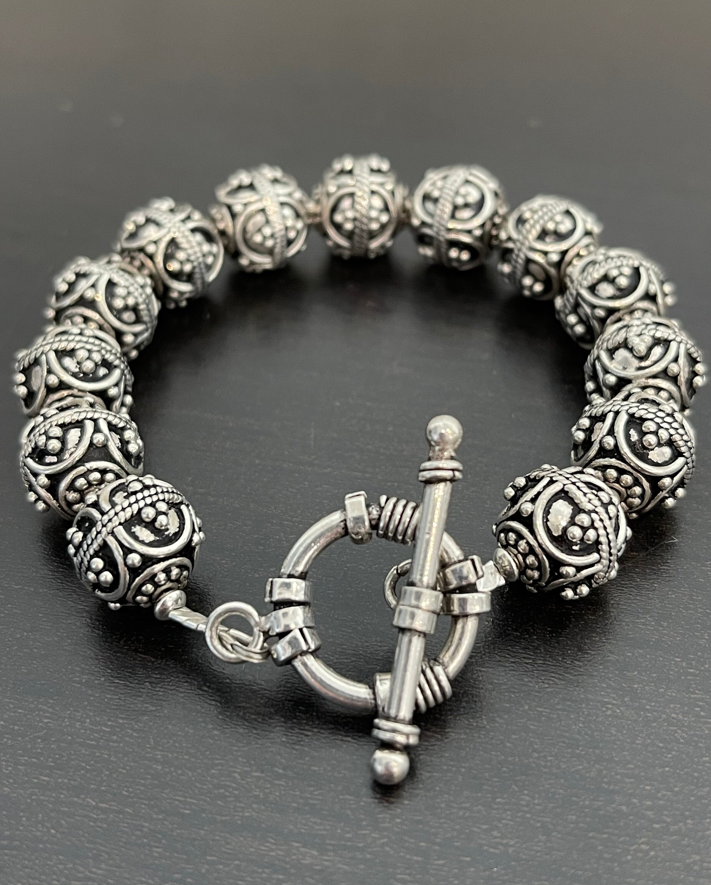 Heavy Bali Bead Bracelet With Toggle in Sterling Silver Etsy