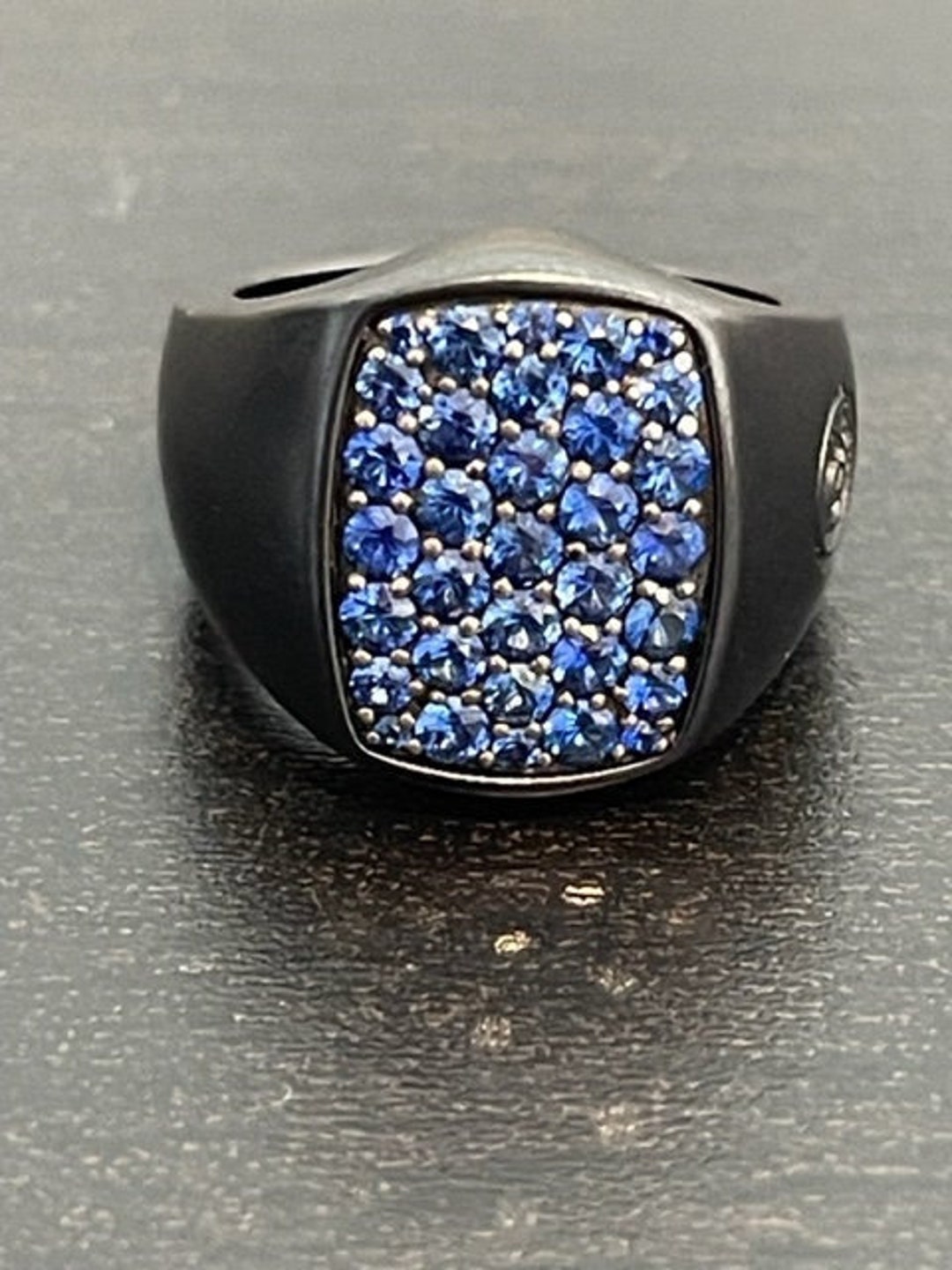 David Yurman Blue Sapphire Ring in Sterling Silver and Oxidized