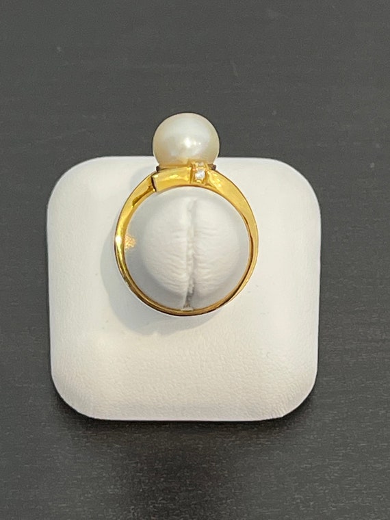 9 mm Akoya Pearl and Diamond Ring in 18K Yellow G… - image 4