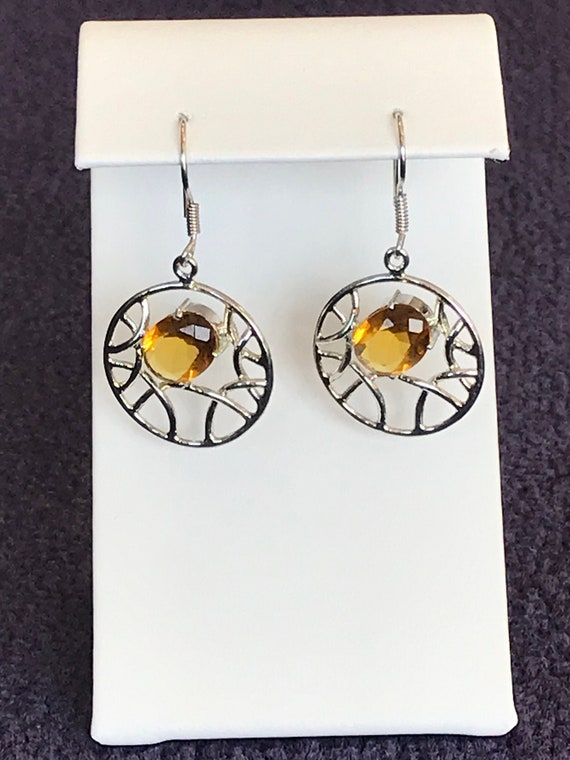 Beautiful Citrine Earrings with a tree branch pat… - image 1