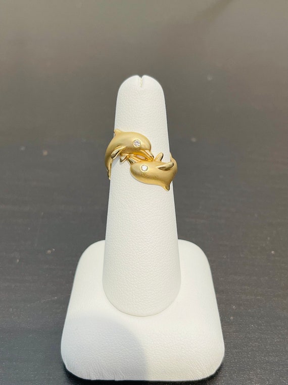 Double Dolphin Ring in 14K Yellow Gold With Diamon