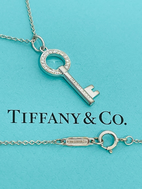 Tiffany Co Diamond Key Necklace in 18K White Gold