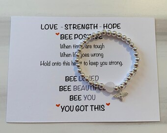 Motivational bracelet, hope gift, thinking of you gift, anxiety support, mental health support, friendship bracelet, survivor gift, bee gift