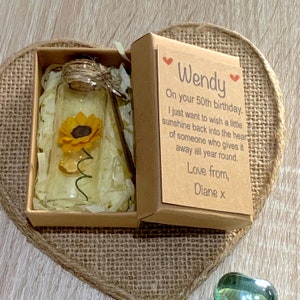 Personalised 50th birthday sunflower in a bottle keepsake gift