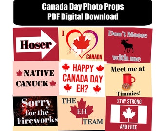 Canada Day Photo Booth Props DIGITAL DOWNLOAD PDF File - Set of 12