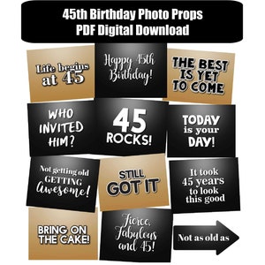 45th Birthday Photo Booth Props DIGITAL DOWNLOAD PDF File - Set of 12