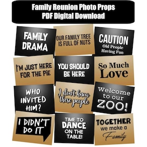 Family Reunion Photo Booth Props DIGITAL DOWNLOAD PDF File - Set of 12