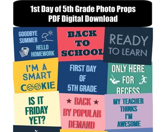 5 年生の初日、新学期の写真ブース用小道具 デジタルダウンロード PDF ファイル - 12 個セット