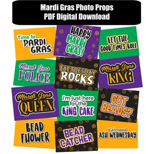 Mardi Gras Photo Booth Props DIGITAL DOWNLOAD PDF File - Set of 12