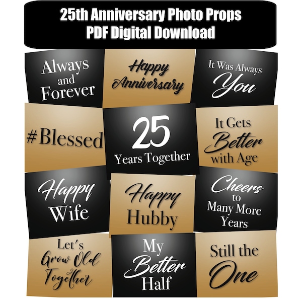 25th Anniversary Photo Booth Props DIGITAL DOWNLOAD PDF File - Set of 12