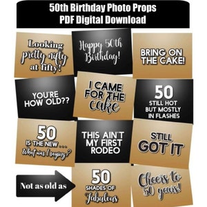 50th Birthday Photo Booth Props DIGITAL DOWNLOAD PDF File - Set of 12