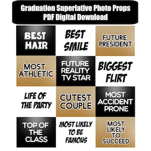 Class of 2024 Superlative Graduation Photo Booth Props DIGITAL DOWNLOAD PDF File - Set of 12