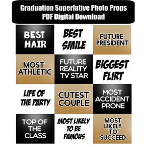 Class of 2024 Superlative Graduation Photo Booth Props DIGITAL DOWNLOAD PDF File - Set of 12