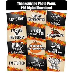 Thanksgiving Photo Booth Props DIGITAL DOWNLOAD PDF File - Set of 12