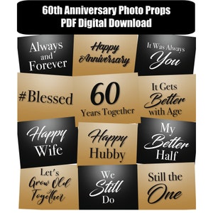 60th Anniversary Photo Booth Props DIGITAL DOWNLOAD PDF File - Set of 12