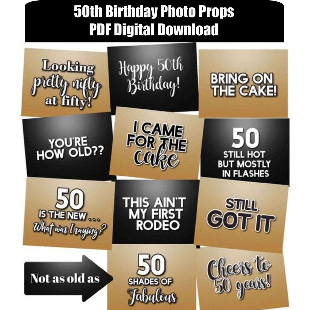 50th Birthday Photo Booth Props DIGITAL DOWNLOAD PDF File Set of 12 Etsy