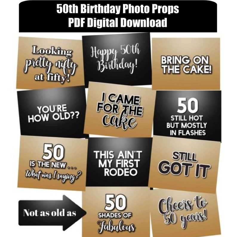 50th Birthday Photo Booth Props DIGITAL DOWNLOAD PDF File - Set of 12 ...
