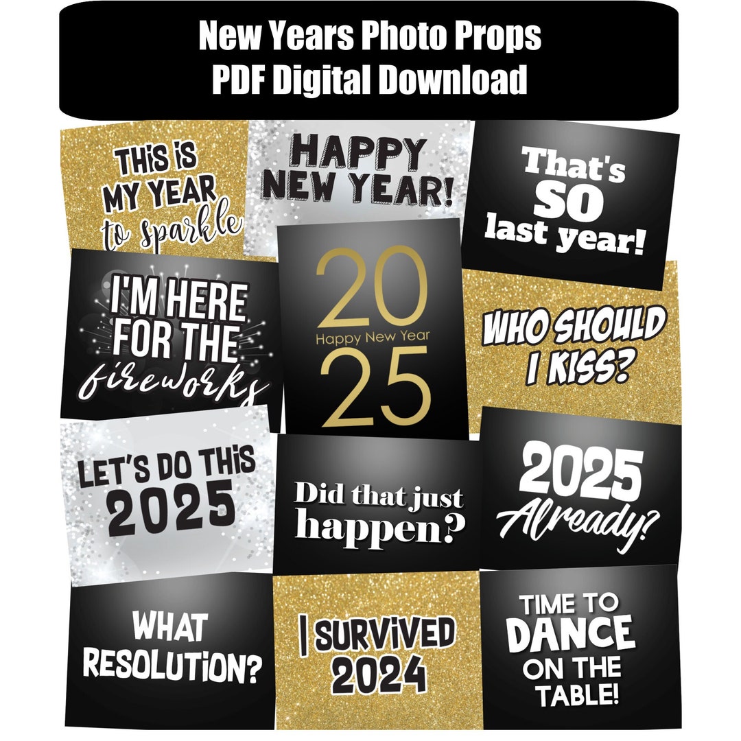 New Years Photo Booth Props DIGITAL DOWNLOAD PDF File - Set of 12 - Etsy