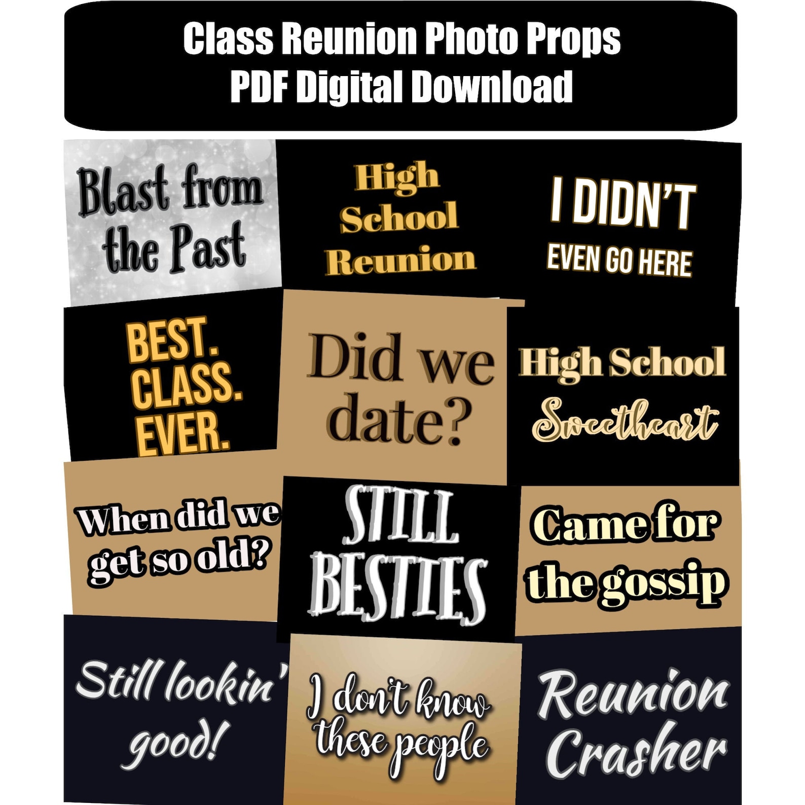 Class Reunion Photo Booth Props DIGITAL DOWNLOAD PDF File - Set of 12 ...