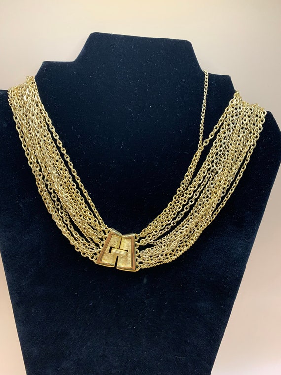 Crown Trifari  multi strand gold tone necklace - image 2