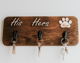 Personalized Dog Leash Holder, Custom Dog Key Holder for Wall, Wall Mounted Wooden Leash Hanger, Engraved Dog Name Leash Hook