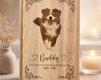 Engraved Wood Pet Memorial Plaque, Custom Dog or Cat Portrait on Wood