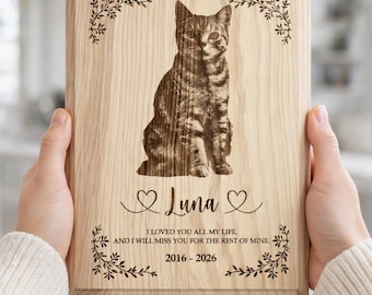 Cat Memorial Gift, Personalized Engraved Cat Photo on Wood, Custom Cat Portrait Plaque, Cat Loss Keepsake, Pet Remembrance Decor