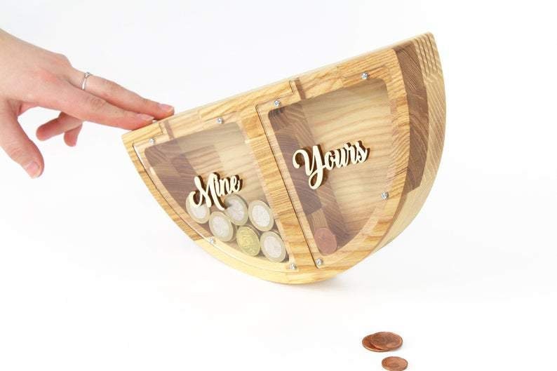 Personalized Couple's Gift Coin Box, Custom gift piggy bank , Double piggy bank for couple, newlyweds piggy bank, Unique Home decoration