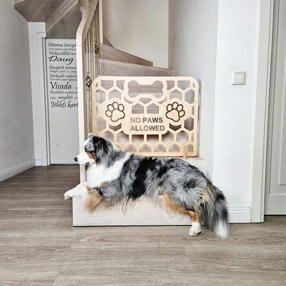 Custom Wooden Dog Stopper – Stair and Doorway Blocker Indoor Pet Safety  Gate for Puppies No Drill Dog Barrier with Bone Handle Design