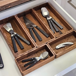 Wooden Drawer Inserts Modular, Natural Wood Kitchen Desk Drawers Insert, Organizing Boxes For Dining Room, Cutlery And Storage Tools Tray