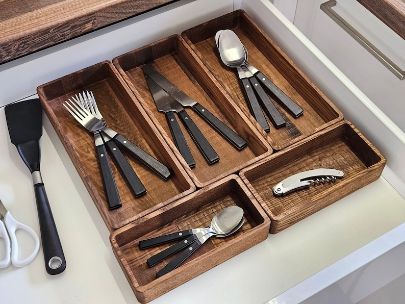 Wooden Drawer Inserts Modular, Natural Wood Kitchen Desk Drawers Insert, Organizing Boxes For Dining Room, Cutlery And Storage Tools Tray