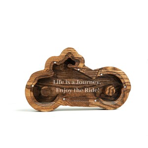 Motorcycle Journey Piggy Bank, Natural Wood Personalized Money Saving Box, Gift For Adult And Kids, 2 Sizes 3 Colors Piggy Bank For Travels