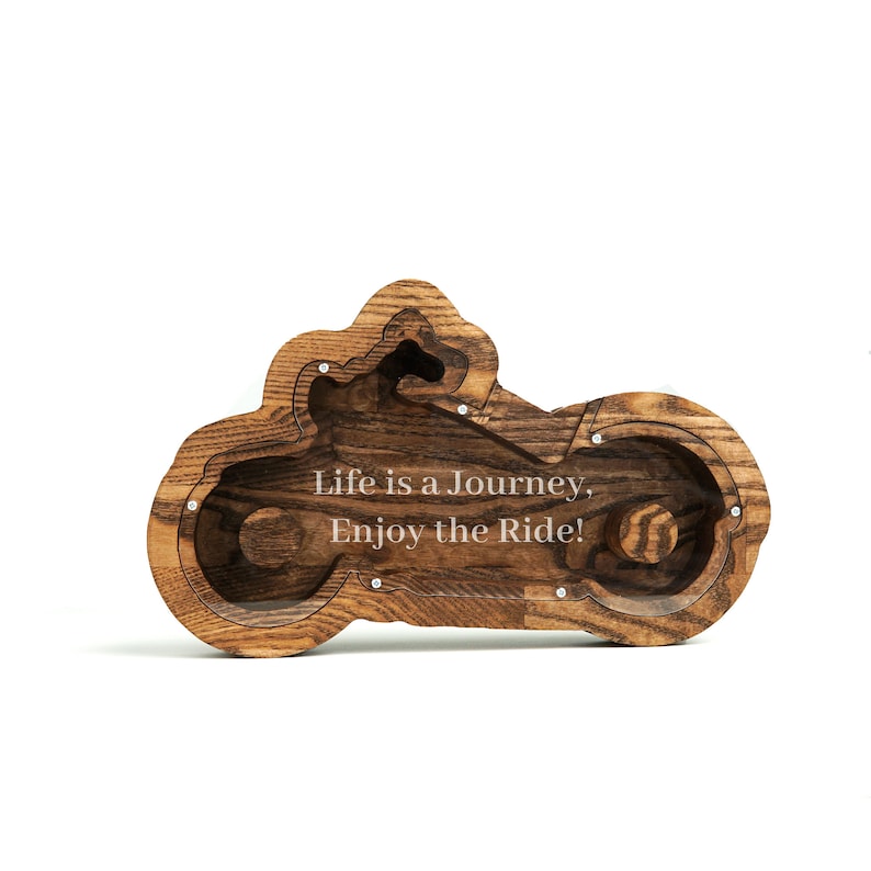 Motorcycle Journey Piggy Bank, Natural Wood Personalized Money Saving Box, Gift For Adult And Kids, 2 Sizes 3 Colors Piggy Bank For Travels