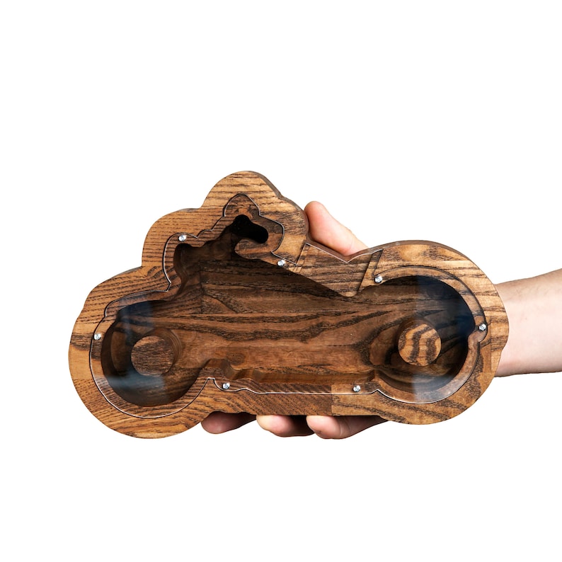 Motorcycle Journey Piggy Bank, Natural Wood Personalized Money Saving Box, Gift For Adult And Kids, 2 Sizes 3 Colors Piggy Bank For Travels