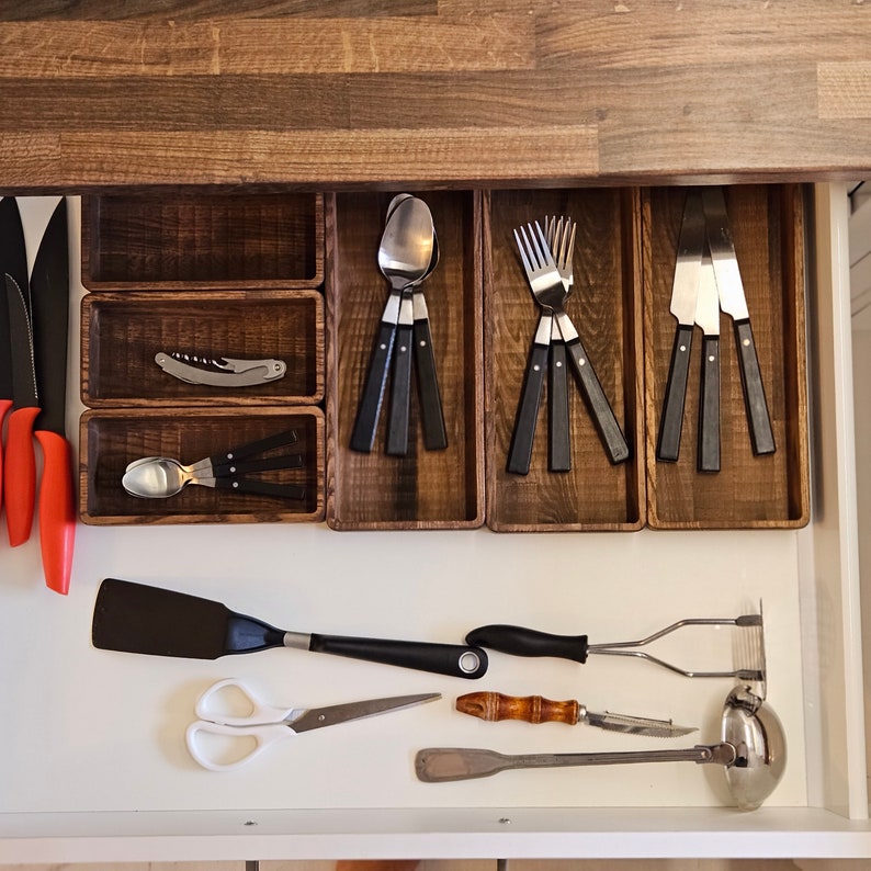 Wooden Drawer Inserts Modular, Natural Wood Kitchen Desk Drawers Insert, Organizing Boxes For Dining Room, Cutlery And Storage Tools Tray