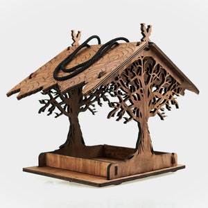 Wooden Bird House For Garden, Beautiful Tree Laser Cut Carving, Hanging Bird Feeder Gift For Her, Garden Gifts For Mom, Housewarming Gift